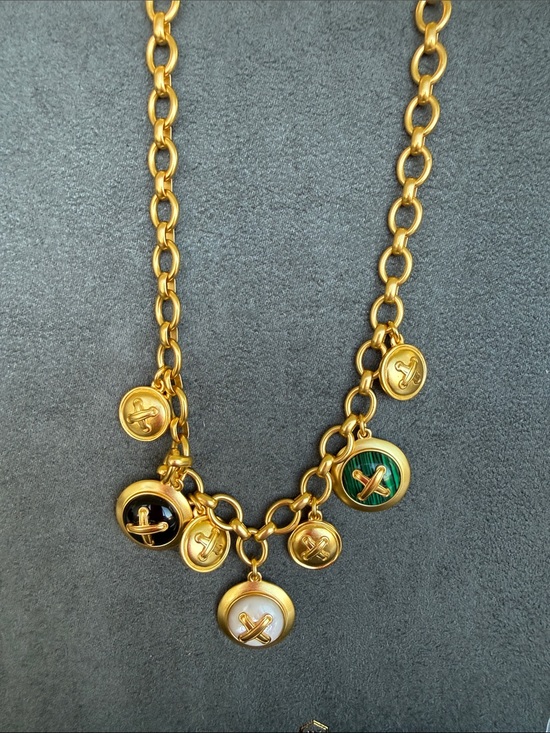 Julie vos Jewelry - Julie Vos Gold-Tone Button Charm Necklace with Black, Green and Pearl Accents